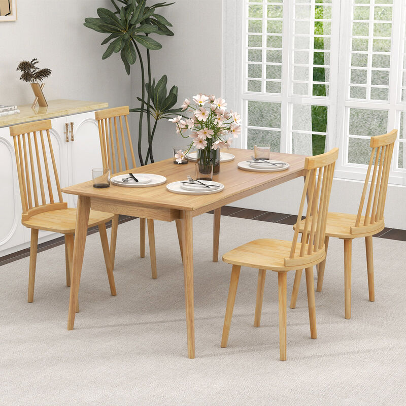 Windsor Dining Chairs Set of 2 with High Spindle Back and Natural Rubber Wood Legs
