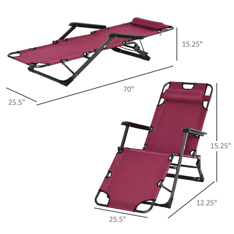 Red Outdoor Lounger: 2-in-1 Folding Sun Chair with Adjustable Footrest
