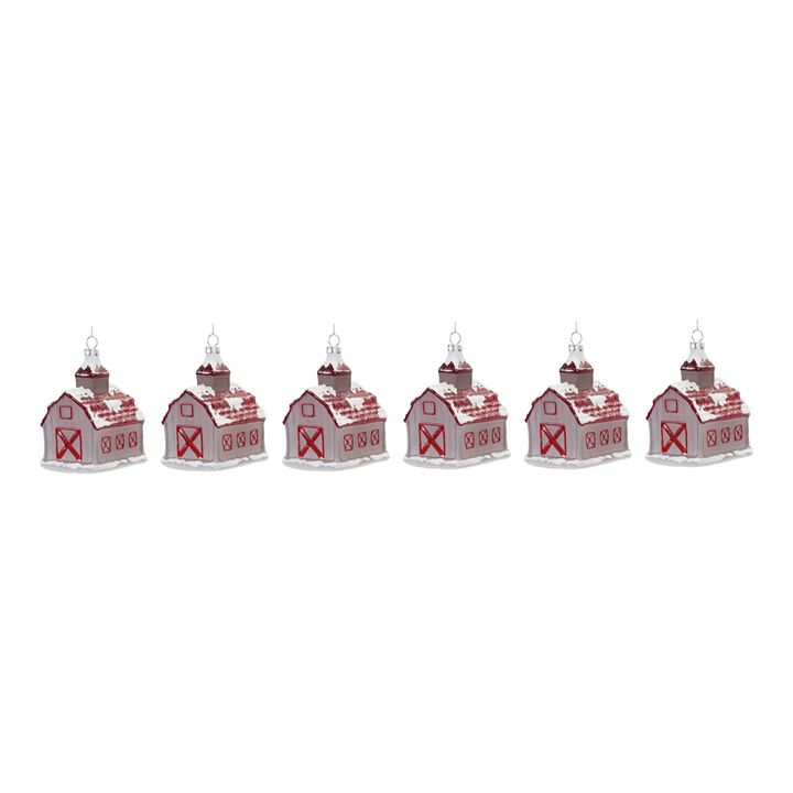 Frosted Glass Barn Ornament (Set of 6)