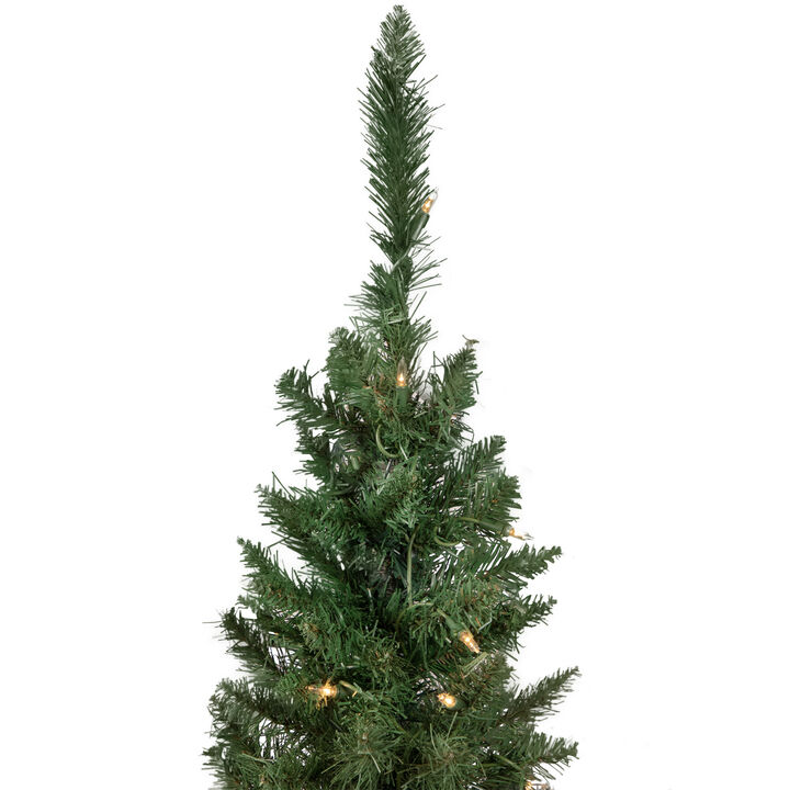 Set of 2 Pre-Lit Potted Porch Pine Topiary Slim Artificial Christmas Trees 4' - Clear Lights