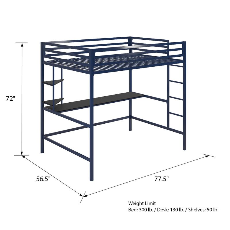 Novogratz Maxwell Metal Loft Bed with Desk & Shelves