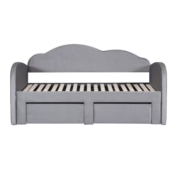 Merax Velvet Upholstered Daybed  with Trundle
