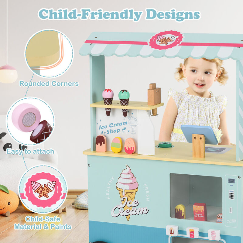 Kids Ice Cream Truck Pretend Play Set for Toddlers with Vending Machine Fun Toy Set