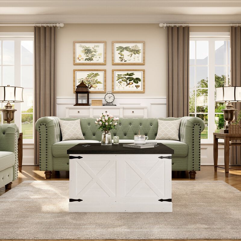 Mondawe Farmhouse Coffee Table, With Hinged Lifting Top Square Wooden Central Table