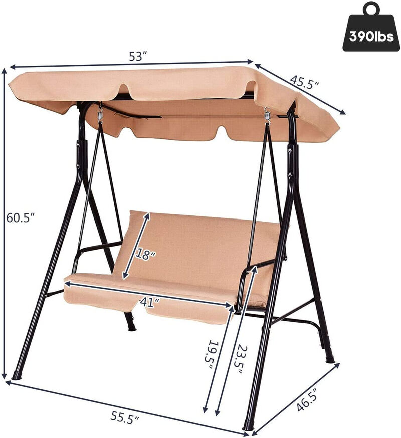 2 Person Weather Resistant Canopy Swing for Porch Garden Backyard Lawn
