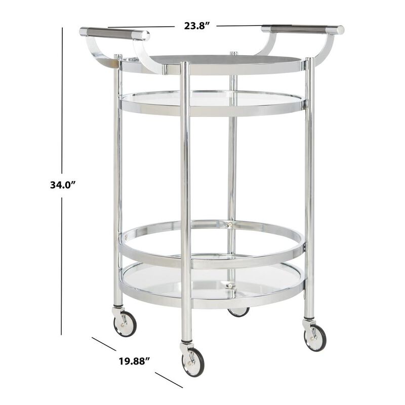 Safavieh Sienna 2 Tier Round Bar Cart, Chrome