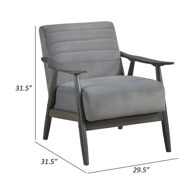 Tira 32 Inch Accent Chair, Channel Stitched, Gray Velvet, Solid Wood Frame - Benzara