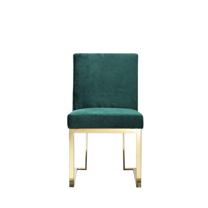 Boly 24 Inch Side Dining Chair Set of 2, Green Velvet, Gold Cantilever - Benzara