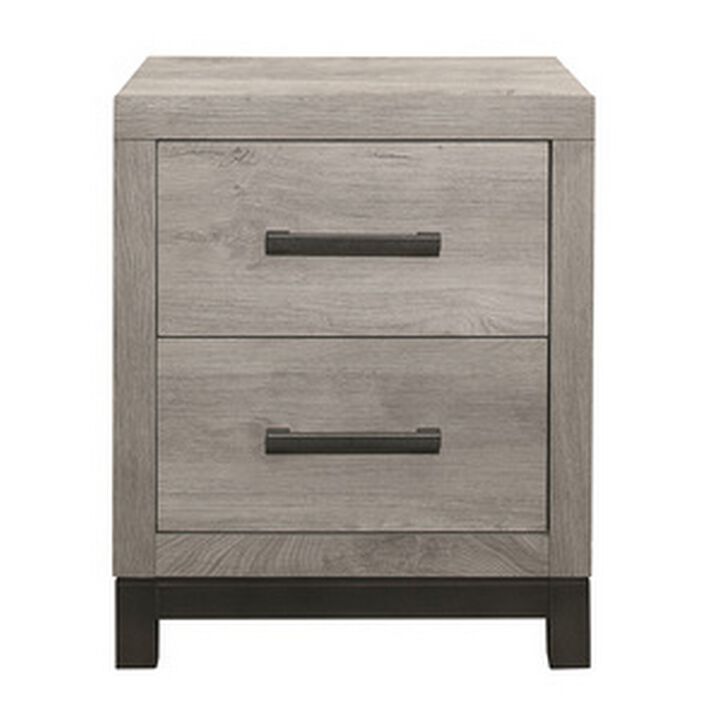 Deena 25 Inch Classic 2 Drawer Nightstand, Metal Handles, Wood Grain Gray-Benzara