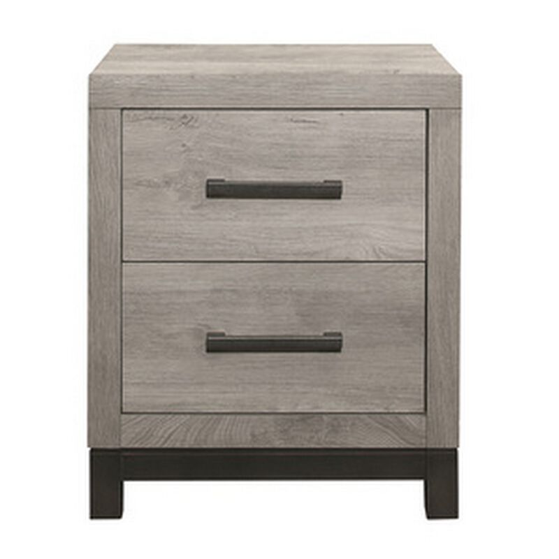 Deena 25 Inch Classic 2 Drawer Nightstand, Metal Handles, Wood Grain Gray-Benzara