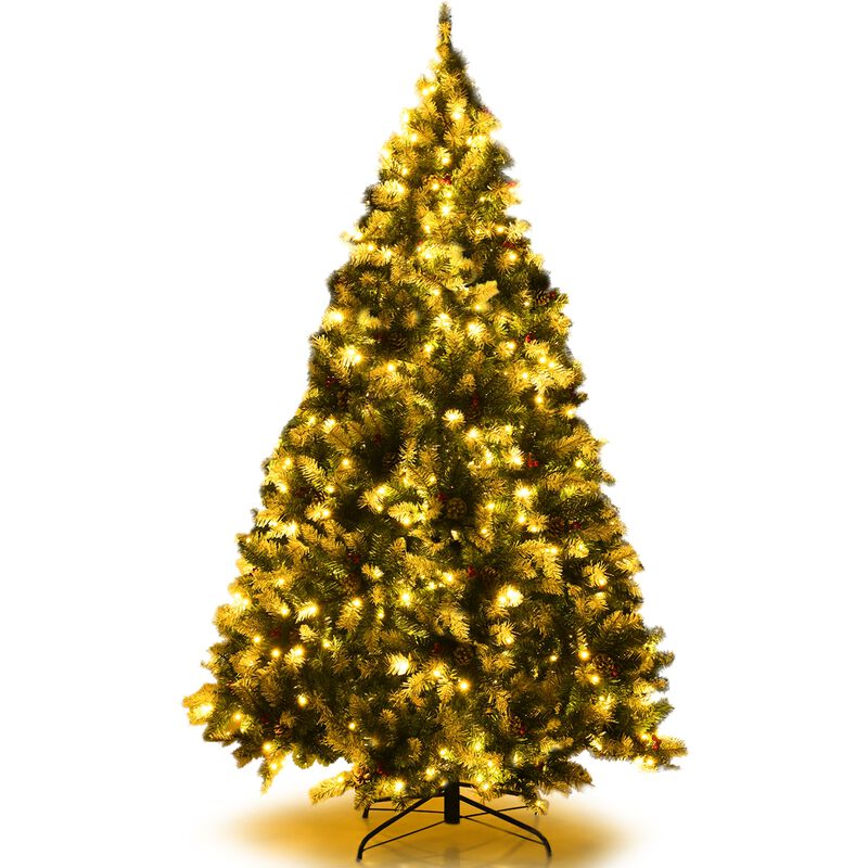 Pre-lit Snow Flocked Christmas Tree with Red Berries and LED Lights
