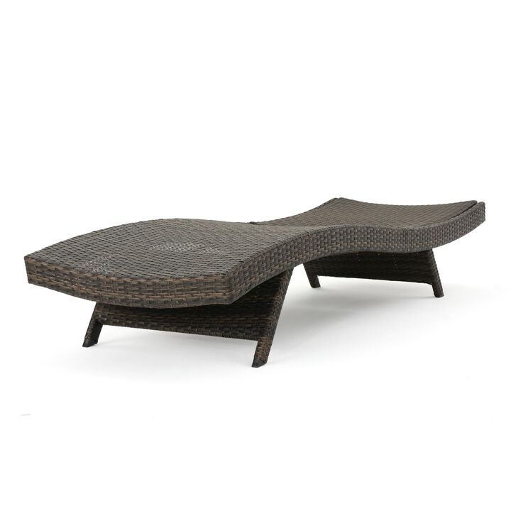 Mach Chaise Lounger, Mocha Brown Outdoor Rattan Wicker, Curved, 79 Inch