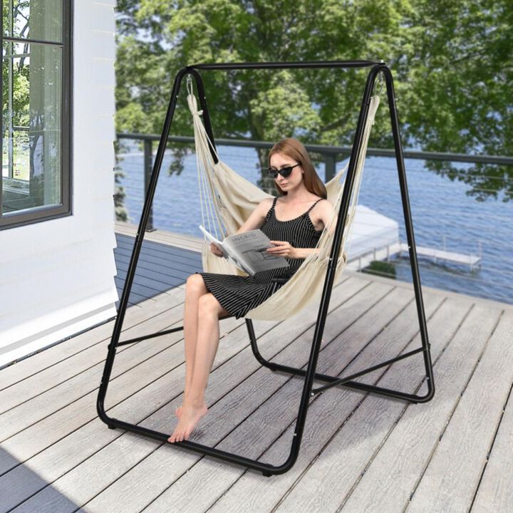 Hivvago Hanging Padded Hammock Chair with Stand and Heavy Duty Steel