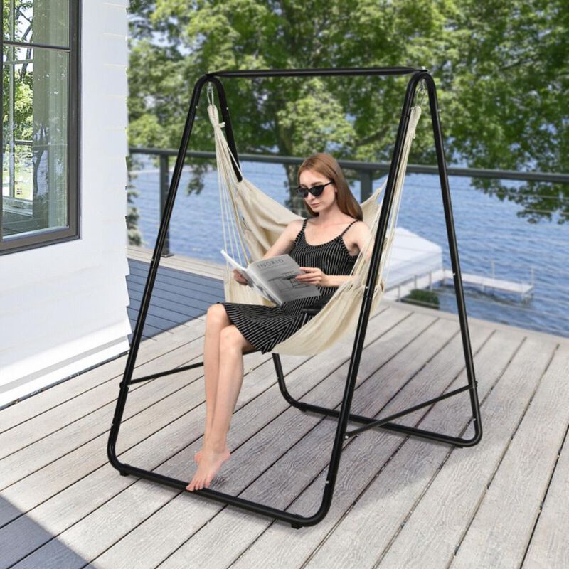 Hivvago Hanging Padded Hammock Chair with Stand and Heavy Duty Steel