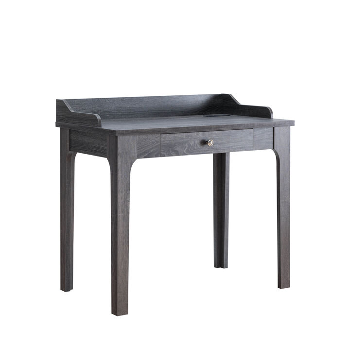 Distressed Grey Home Office Desk with One Catch all Drawer and USB/Power Outlet