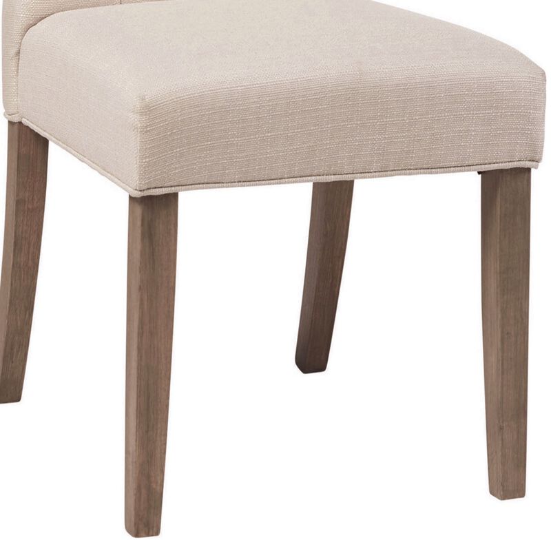 Fabric Dining Chair with Button Tufted Back, Set of 2, Beige - Benzara