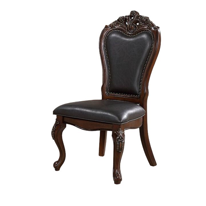 Zenie Dining Side Chair Set of 2, Cabriole Legs, Faux Leather, Cherry Brown