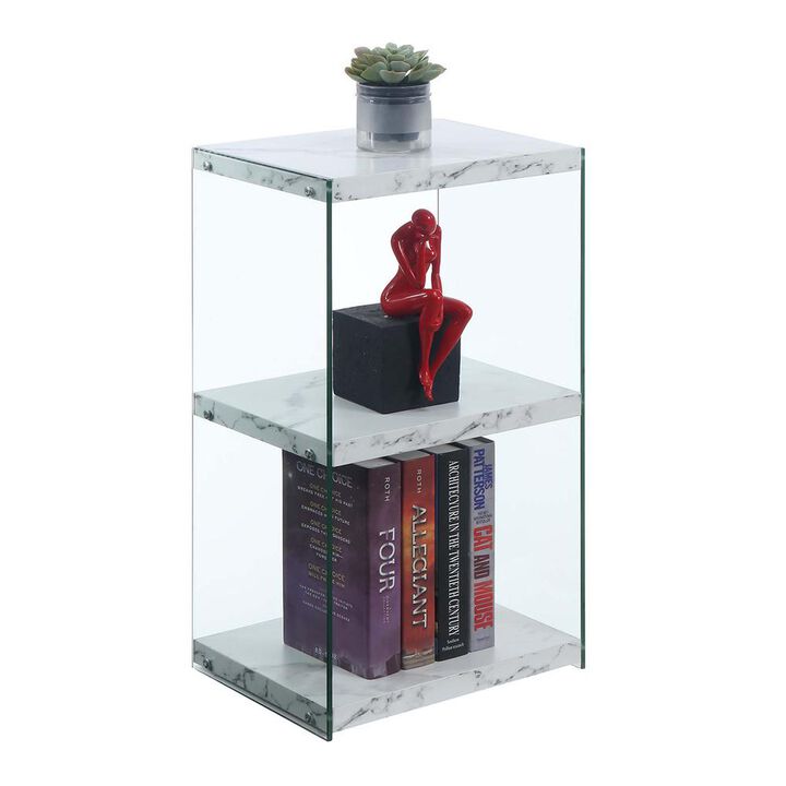 Convenience Concepts SoHo 3 Tier Tower Bookcase, White Faux Marble/Glass