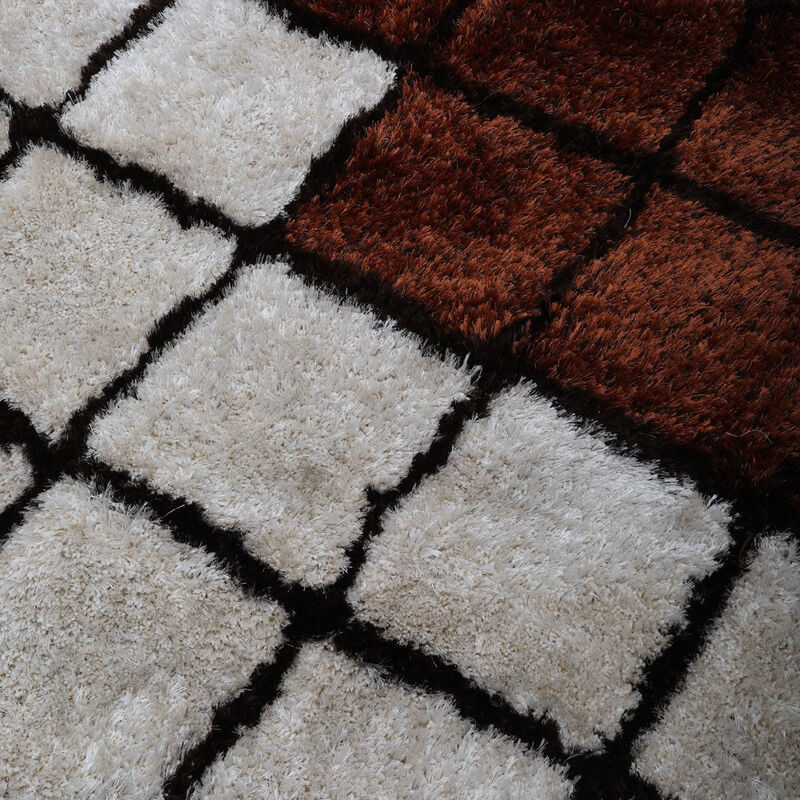 RUGSOTIC CARPETS HAND TUFTED SHAG POLYESTER ECO-FRIENDLY AREA RUGS  - 5'x8', Rectangle, Purple Beige, Geometric Modern Design, High Pile Thick Handmade Anti Skid Rugs for Living Room K00050