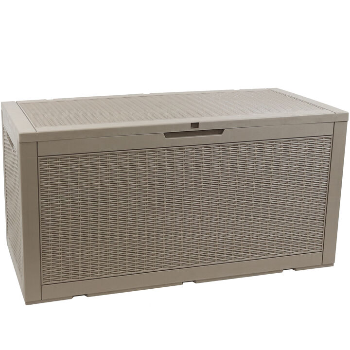 Sunnydaze 100 gal Faux Rattan Patio Storage Box with Handles