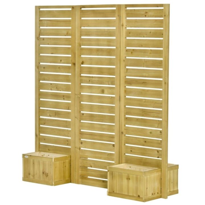 QuikFurn 3 Panel Fir Wood Outdoor Privacy Screen with 4 Garden Bed Planters