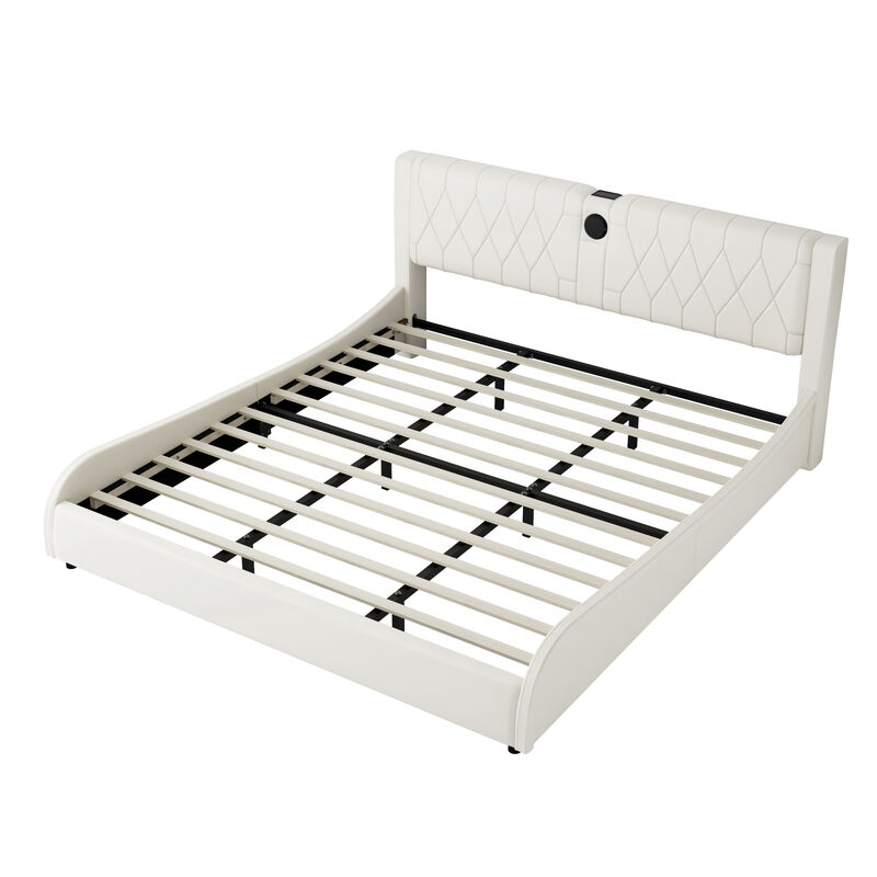 Merax Luxurious Faux Leather Platform Bed with Bluetooth Speakers