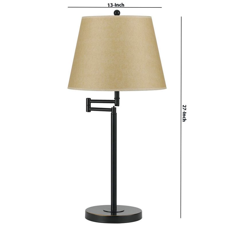 Metal Round 3 Way 27" Table Lamp with Spider Type Shade, Bronze and Brown-Benzara