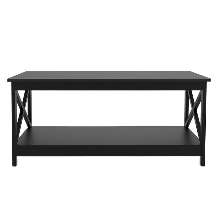 Coffee Table Oxford End Table-Black Color: Sleek and Modern Design, Perfect for Living Room DÃ©cor, 2-tier Storage, Sturdy Construction, 40x20x18 inches