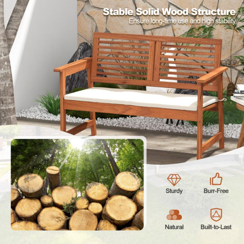 Hivvago 2-Person Solid Wood Patio Bench with Backrest and Cushion