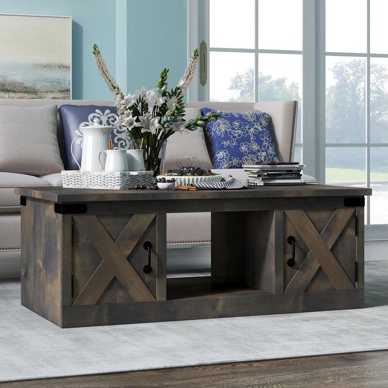 Bridgevine Home 48 in. No Assembly Required Barnwood Finish Solid Wood Coffee Table
