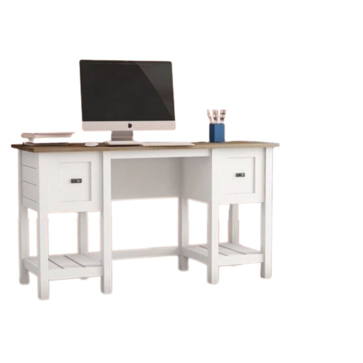 Hivvago FarmHouse White Oak Top 2 Drawer Office Writing Desk - Made In USA