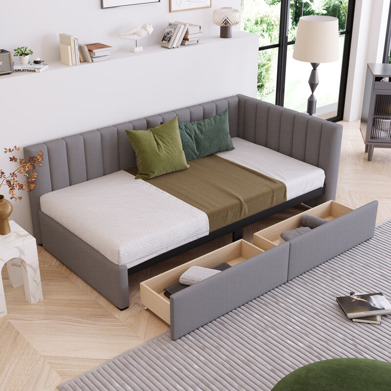 Upholstered Daybed with 2 Storage Drawers