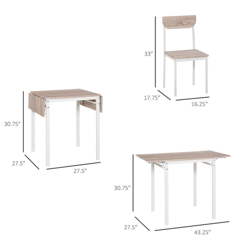 Oak/White Dining Set: 5-Piece Modern Set with Drop Leaf Table