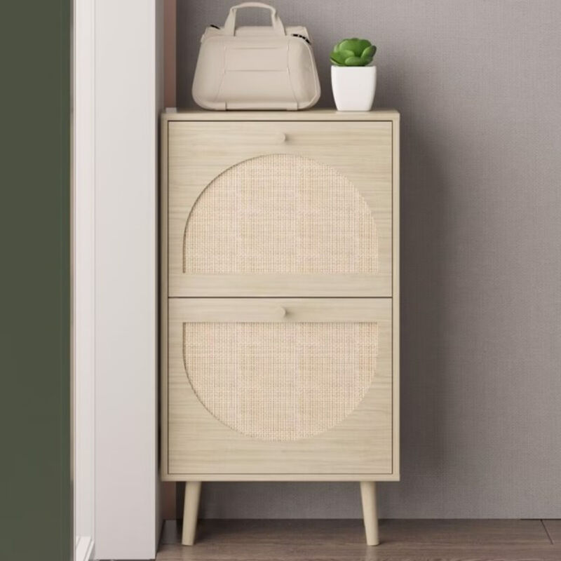 Shoe Storage Cabinet with 2 Rattan Drawers, Space-Saving Shoe Rack