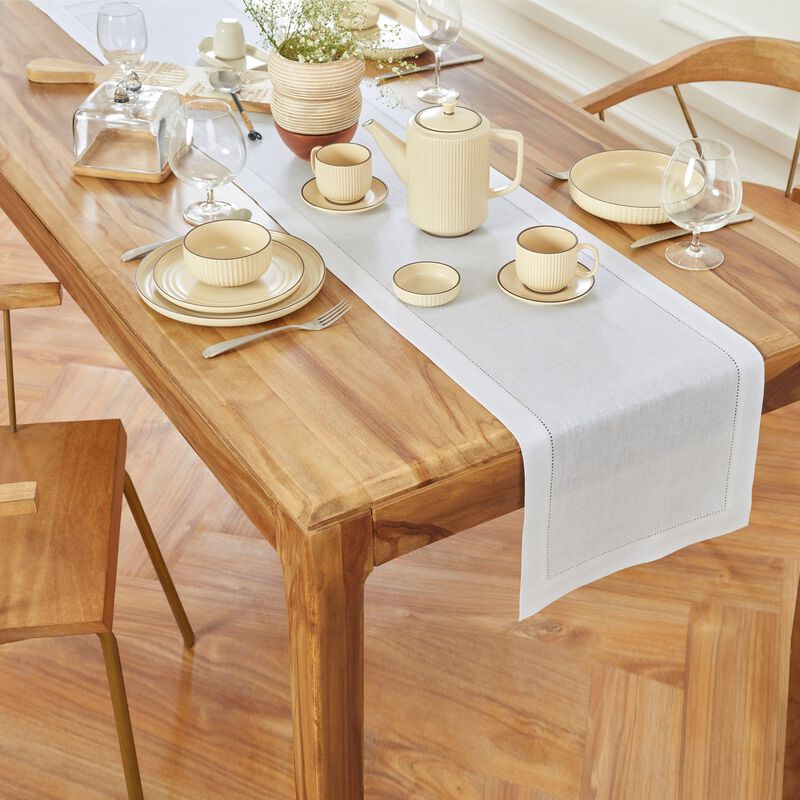 Solino Home 100% Pure Linen Table Runner | Medium Weight Hemstitch