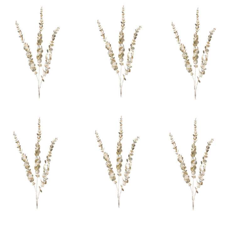 Set of 6 Glittered Eucalyptus Sprays - Perfect for Seasonal Home Decorations