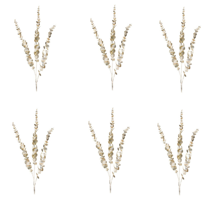 Set of 6 Glittered Eucalyptus Sprays - Perfect for Seasonal Home Decorations