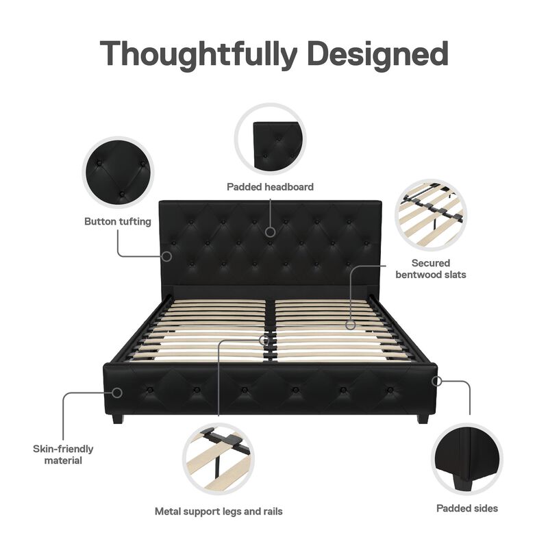 Atwater Living Dana Upholstered Bed, Full, Black Faux Leather