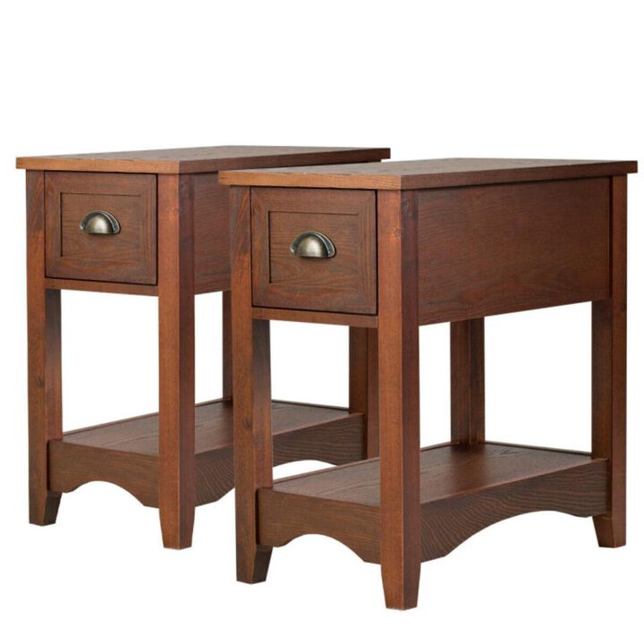 Hivvago Set of 2 Contemporary Side End Table with Drawer