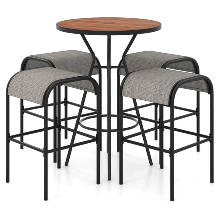 Hivvago 5 Pieces Outdoor Round Bar Table Set with 1.6 Inches Umbrella Hole