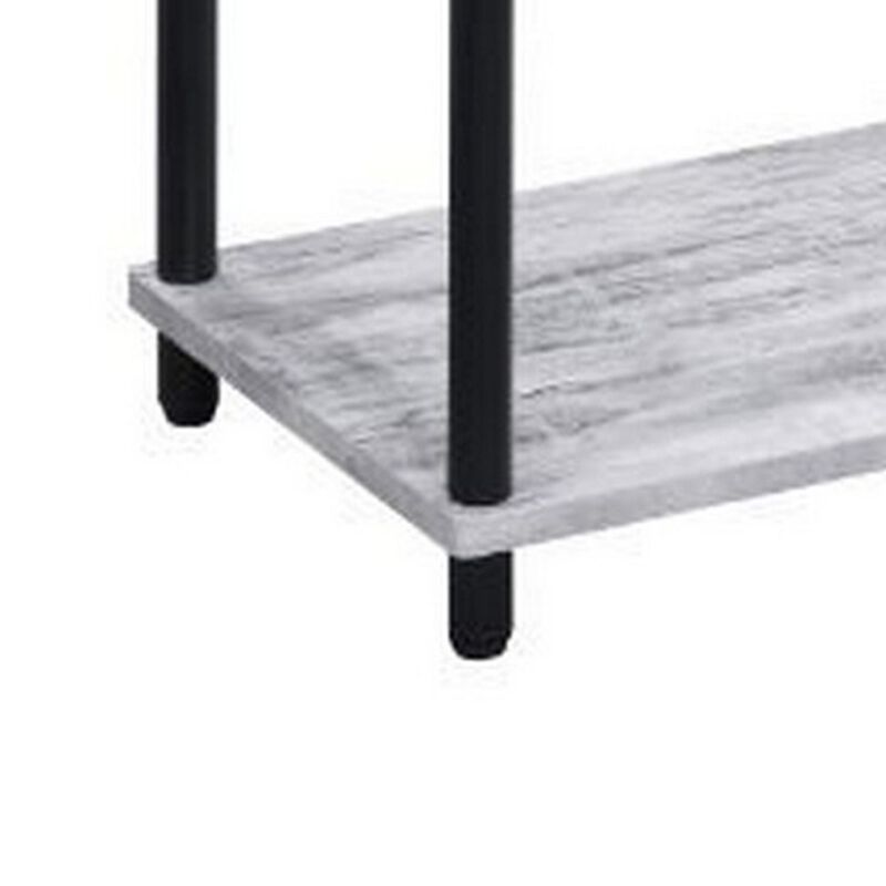 4 Tier Design Bookshelf with Metal Tubular Legs, Antique White-Benzara