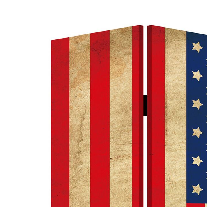 Alfie 71 Inch Folding Screen Room Divider, USA Stars and Stripes Design - Benzara