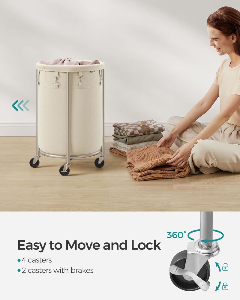 Laundry Basket with Wheels and Removable Bag, Steel Frame, 4 Casters and 2 Brakes
