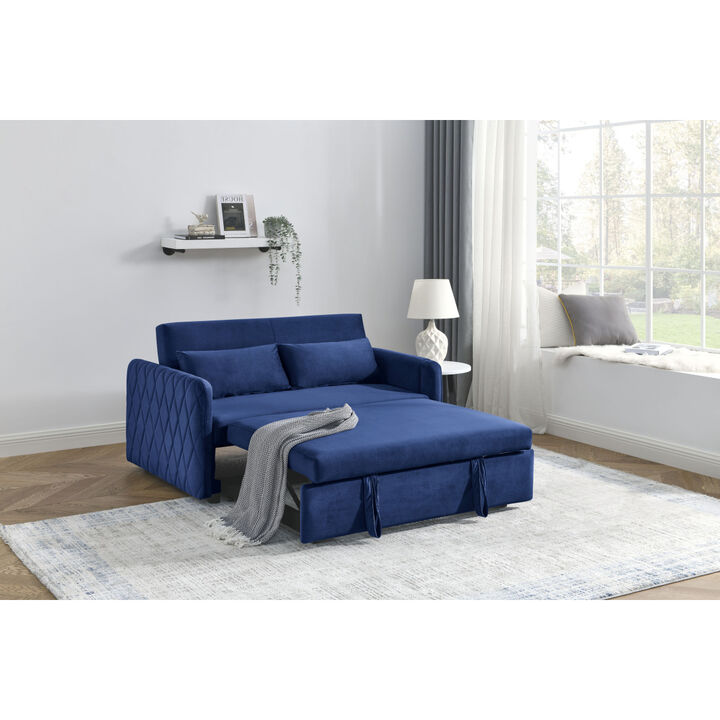 55" Modern Convertible Sofa Bed With 2 Detachable Arm Pockets, Velvet Loveseat Sofa With Pull Out