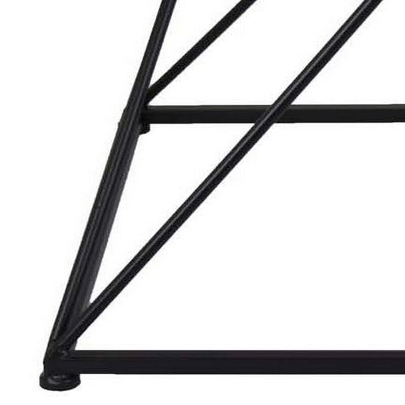 21 Inch Plant Stand Side Table, Mirror Top, Black Geometric Metal Frame - Benzara