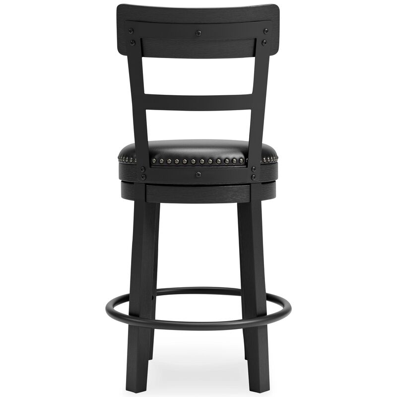 Solid Wood Counter Height Barstool, 360 Degree Swivel, Leatherette Seat, Black-Benzara