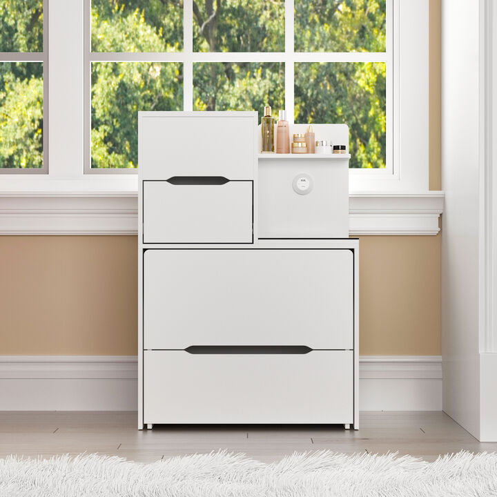 FUFU&GAGA White Vanity Table with LED Mirror, USB & Type-C Charging Ports, Adjustable Brightness, P2 MDF (23.3" W x 15.6" D x 33.5" H), White