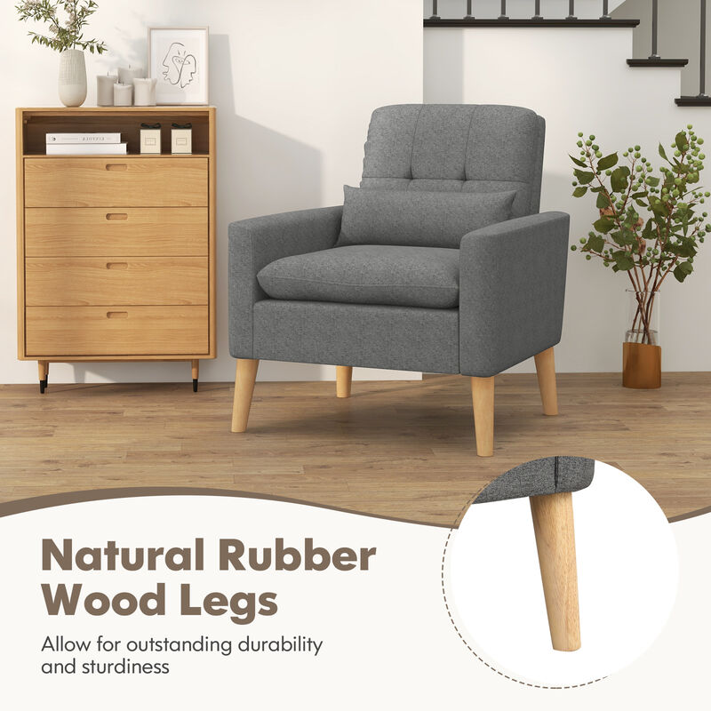 Accent Chair with Lumbar Pillow Natural Rubber Wood Legs Padded Cushions