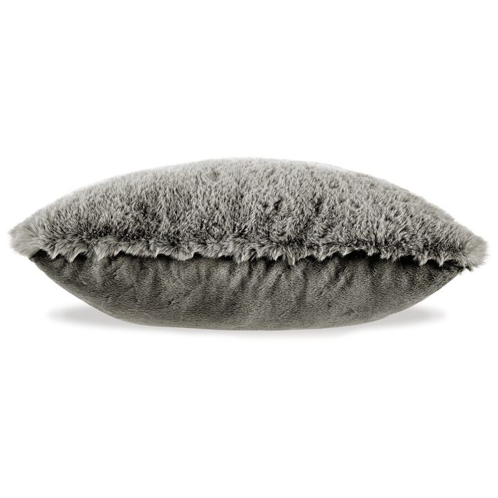 Dift Square Accent Throw Pillow, 20 Inch, Dark Gray Faux Rabbit Fur - Benzara