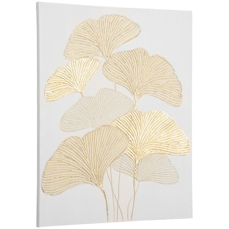 Gold Nature Art: Hand-Painted Ginkgo Leaves Canvas 39.25x31.5